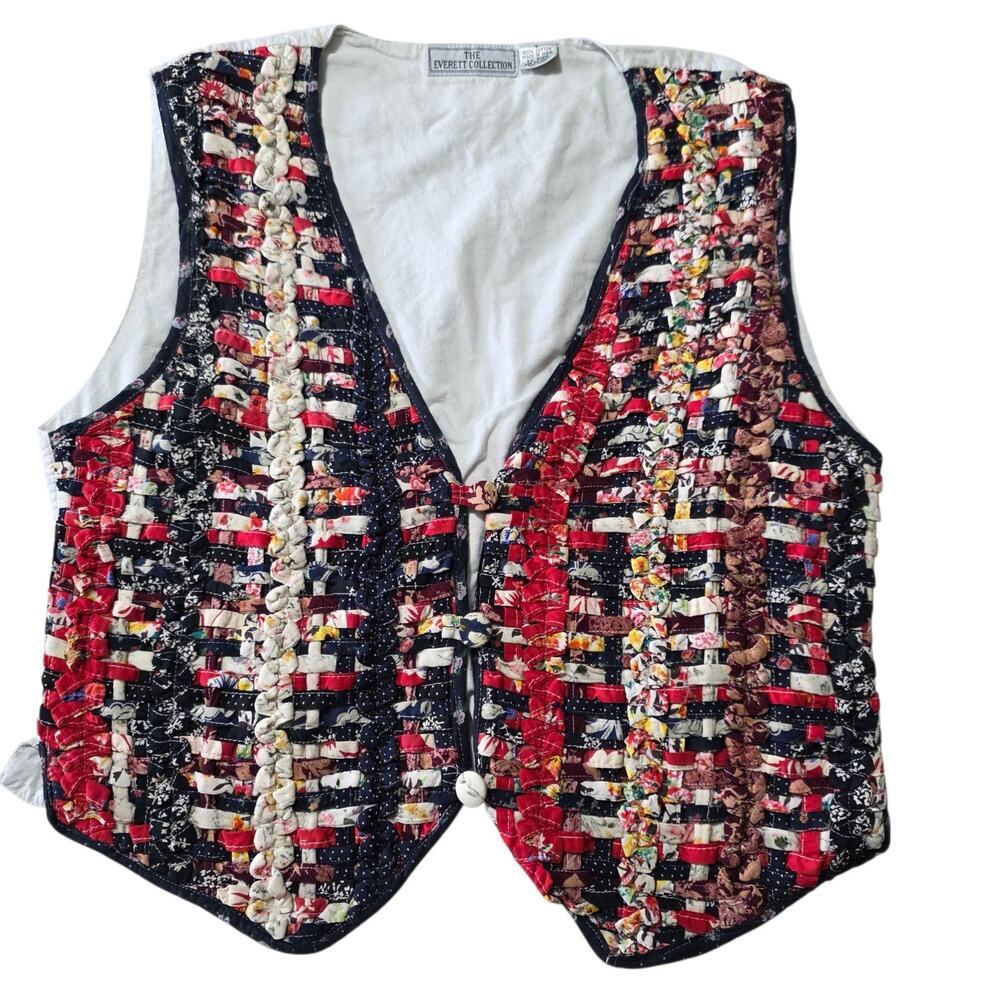 Vintage Everett Collection Woven Patchwork Vest Boho Quilted Cottagecore L
